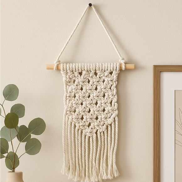 Boho Macrame Wall Hanging – Cream Cotton Mini Tapestry Decor - Picture 1 of 3